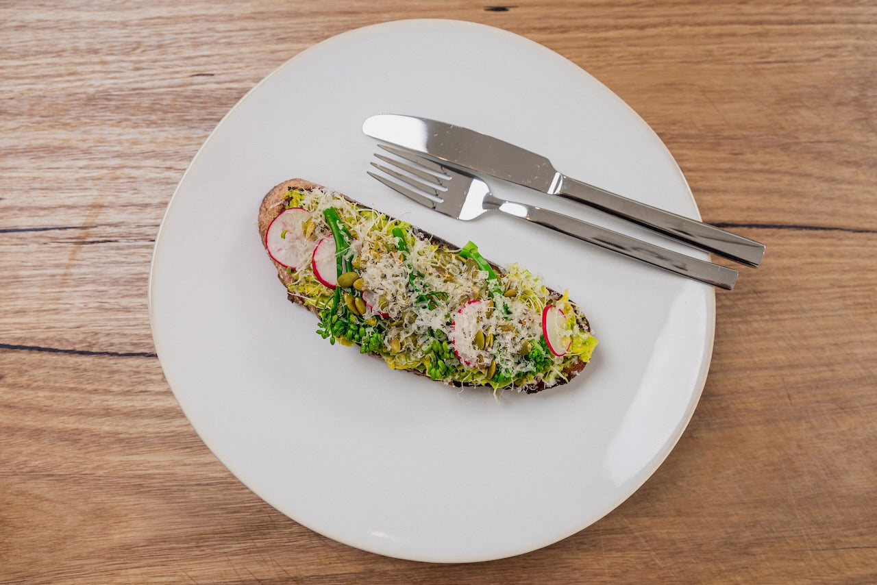 Andy Cooks - Avocado toast with radish and purple sprouting broccoli
