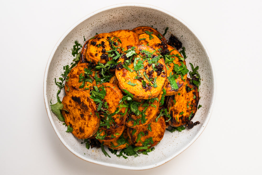 Andy Cooks - Grilled sweet potato with chilli crisps