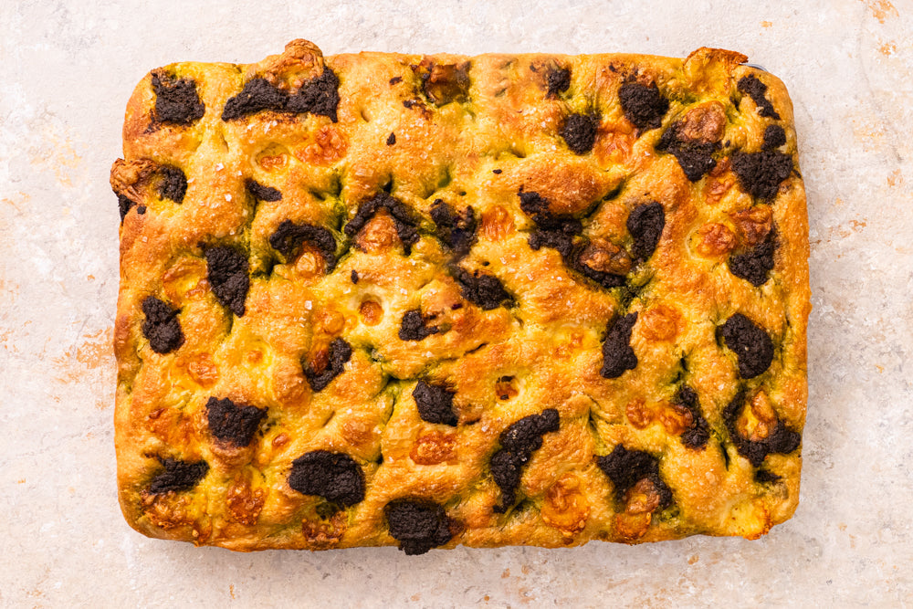 Andy Cooks - pesto and bocconcini sheet pan focaccia