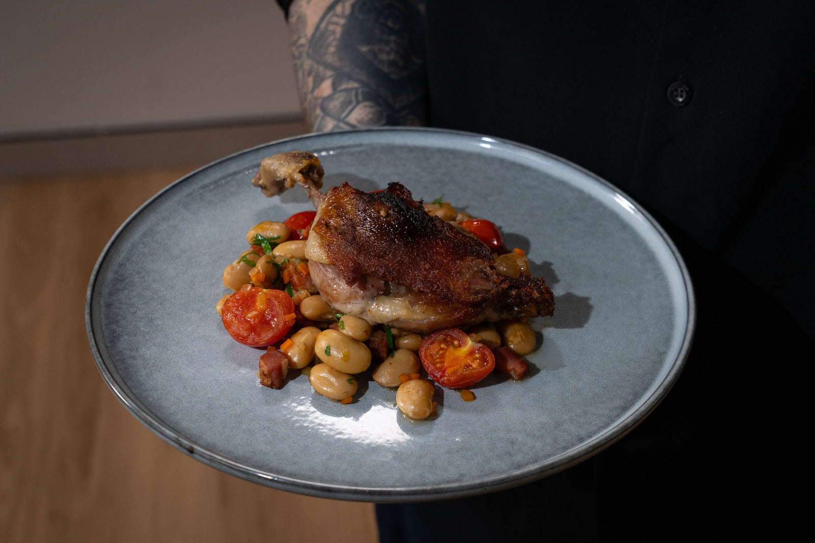 Andy Cooks - Crispy Duck Leg with Butter Beans and Smoked Bacon Recipe
