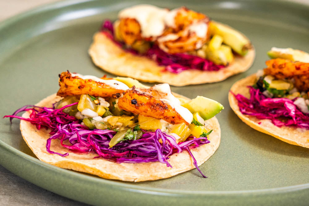 Grilled prawn tacos