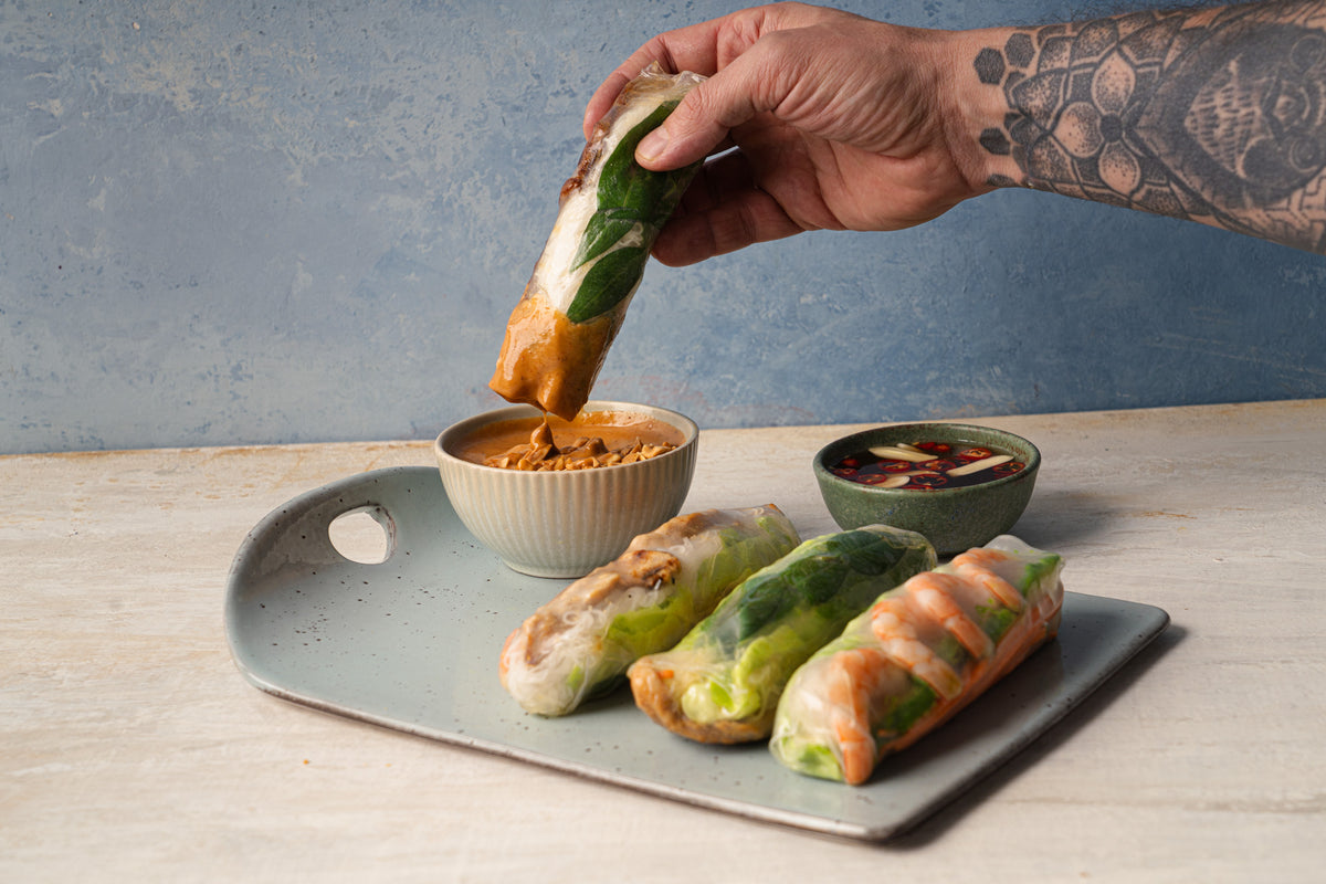 Lemongrass chicken rice paper rolls